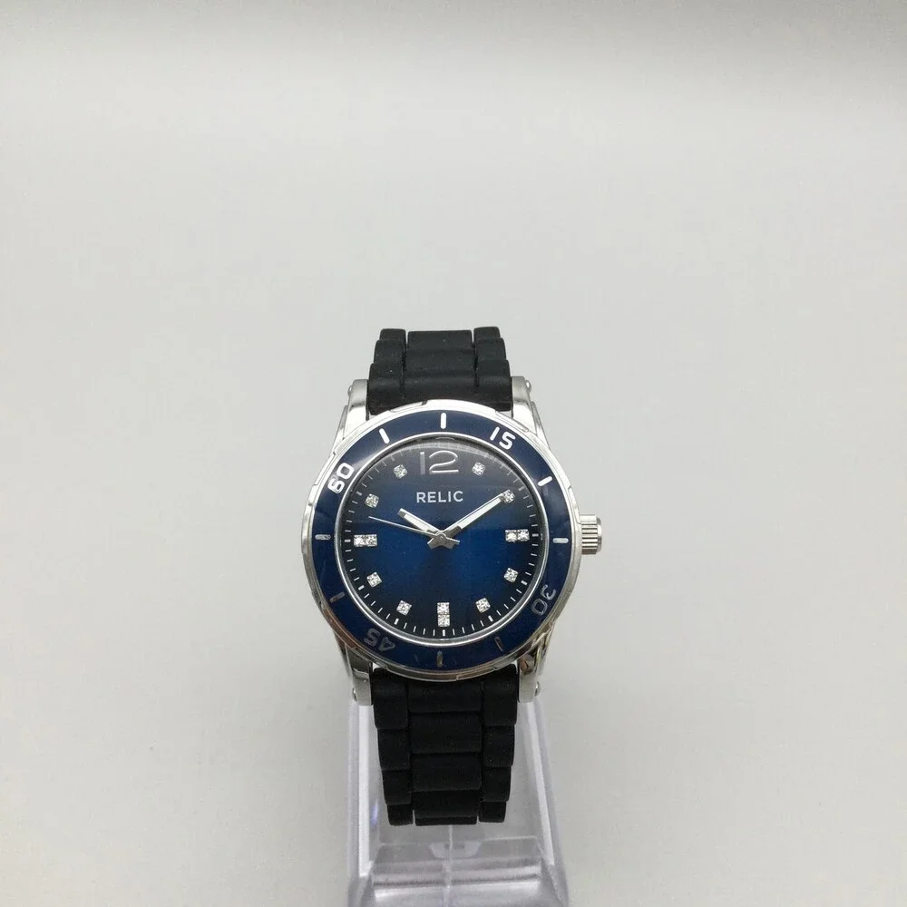 Relic Womens Watch 34mm Blue Dial Black Silicone Strap ZR11922 Box New Battery